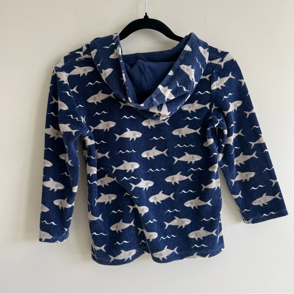 Pottery Barn Kids Boys Size 4/6 Blue Terry Cloth Shark Print Hooded Swim Cover
